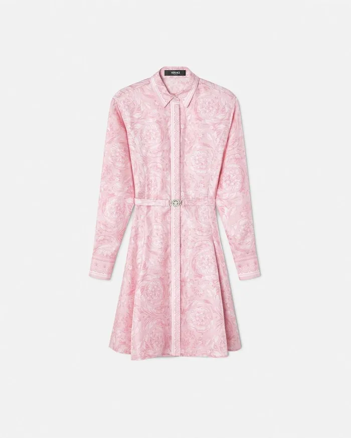 Versace Dresses Barocco Silk Midi Shirt Dress Pinkprint 8211 Women