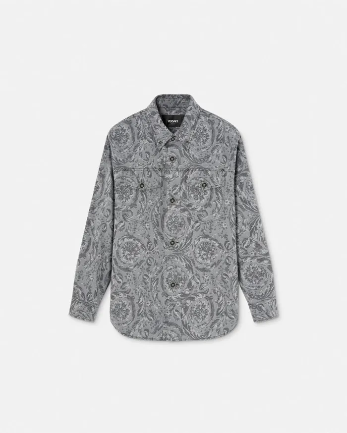 Versace Jackets and Coats Barocco Jacquard Gabardine Overshirt Gray 8211 Men
