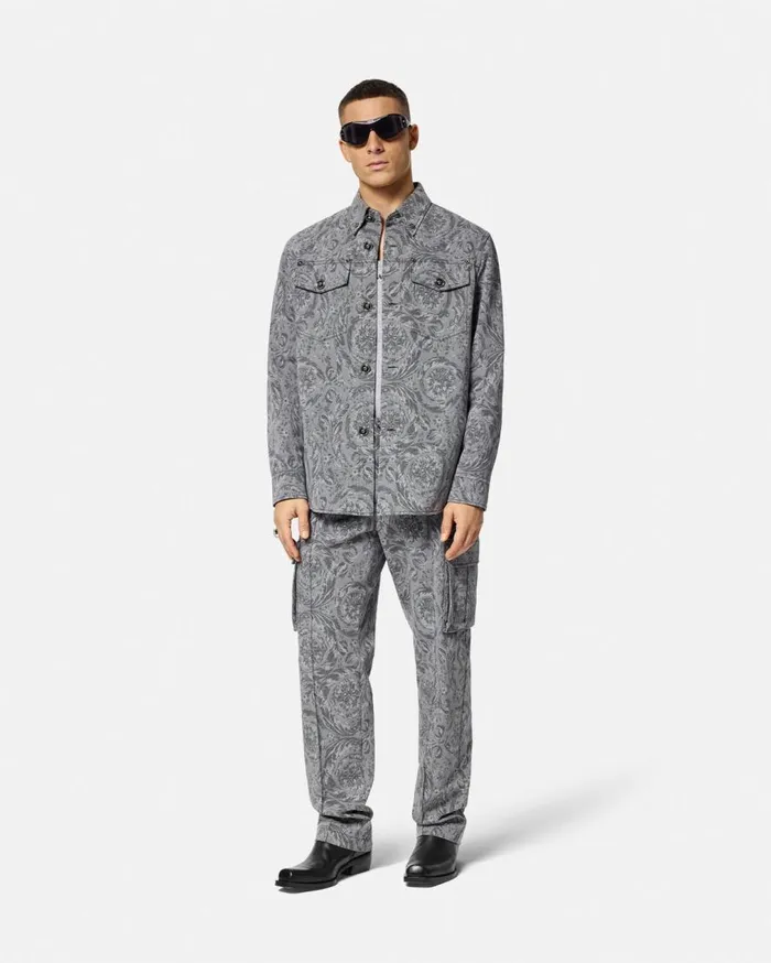 Versace Jackets and Coats Barocco Jacquard Gabardine Overshirt Gray 8211 Men Versace Jackets and Coats Barocco Jacquard Gabardine Overshirt Gray 8211 Men