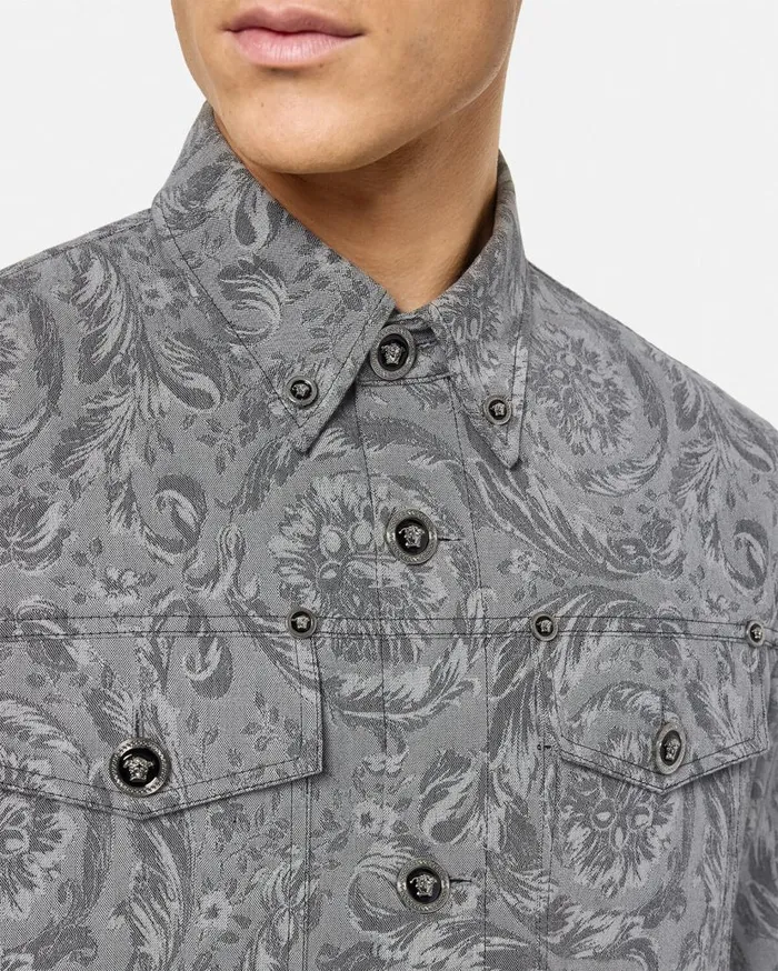 Versace Jackets and Coats Barocco Jacquard Gabardine Overshirt Gray 8211 Men Versace Jackets and Coats Barocco Jacquard Gabardine Overshirt Gray 8211 Men