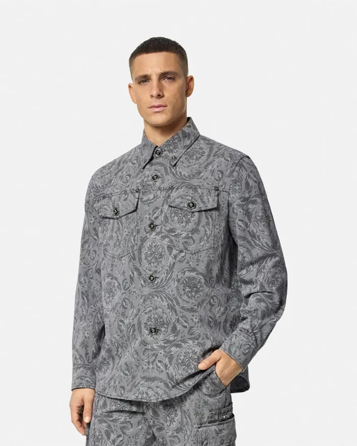 Versace Jackets and Coats Barocco Jacquard Gabardine Overshirt Gray 8211 Men Versace Jackets and Coats Barocco Jacquard Gabardine Overshirt Gray 8211 Men