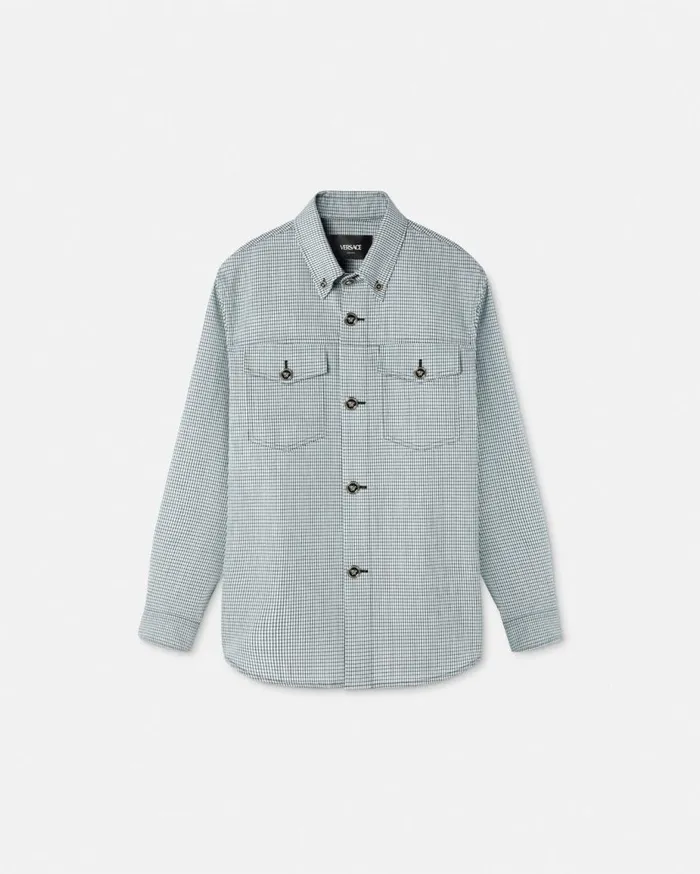 Versace Jackets and Coats Contrasto Tweed Overshirt Gray 8211 Men