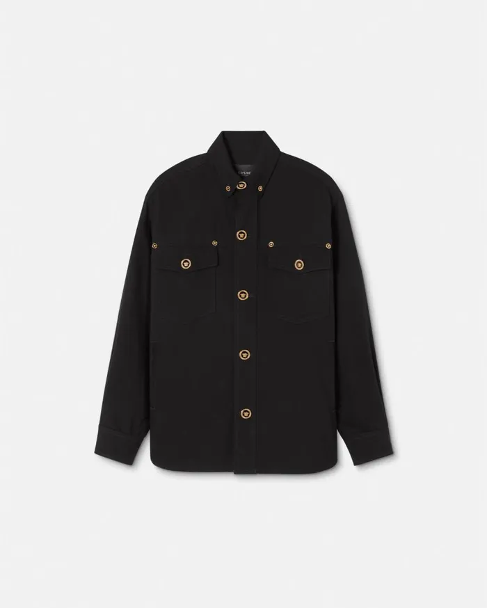 Versace Jackets and Coats Gabardine Wool Overshirt Black 8211 Men