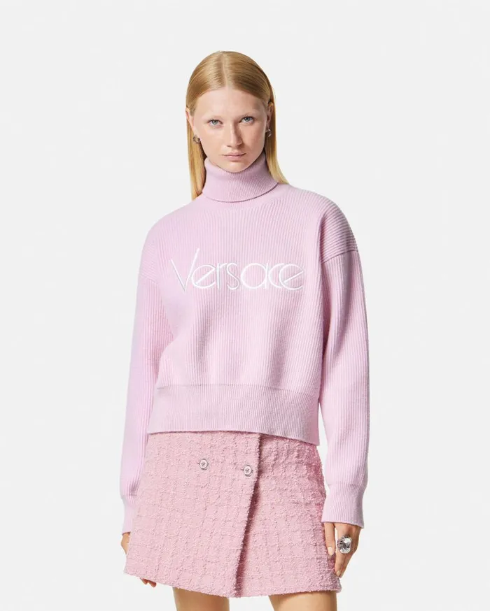 Versace Knitwear 1978 ReEdition Logo Sweater Light Pink 8211 Women Versace Knitwear 1978 ReEdition Logo Sweater Light Pink 8211 Women