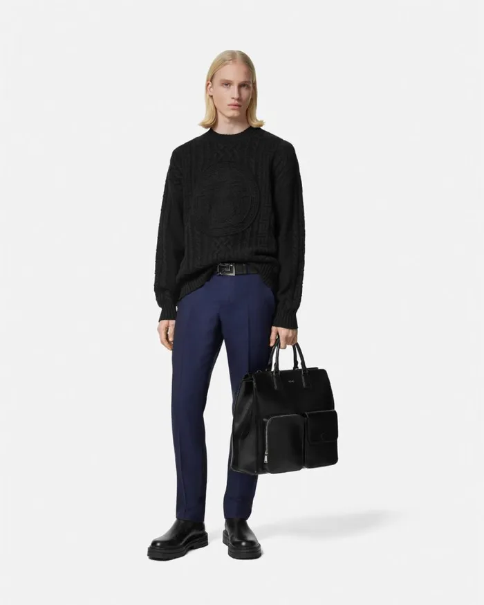 Versace Knitwear Medusa CableKnit Sweater Black 8211 Men Versace Knitwear Medusa CableKnit Sweater Black 8211 Men