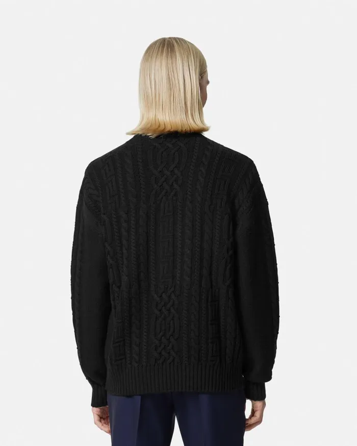 Versace Knitwear Medusa CableKnit Sweater Black 8211 Men Versace Knitwear Medusa CableKnit Sweater Black 8211 Men