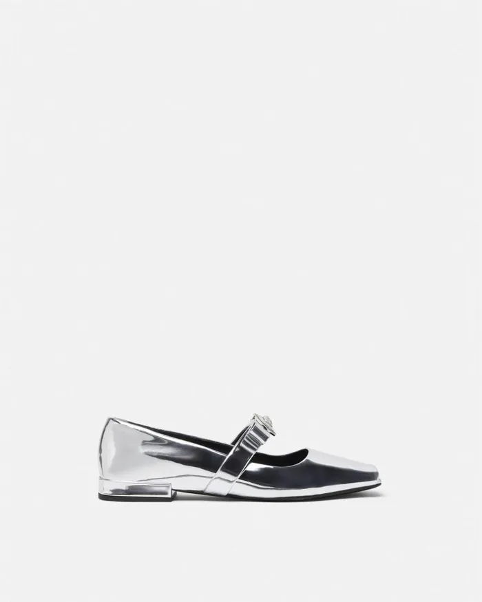 Versace Loafers and Flats Gianni Ribbon Open Metallic Ballerinas Silver 8211 Women