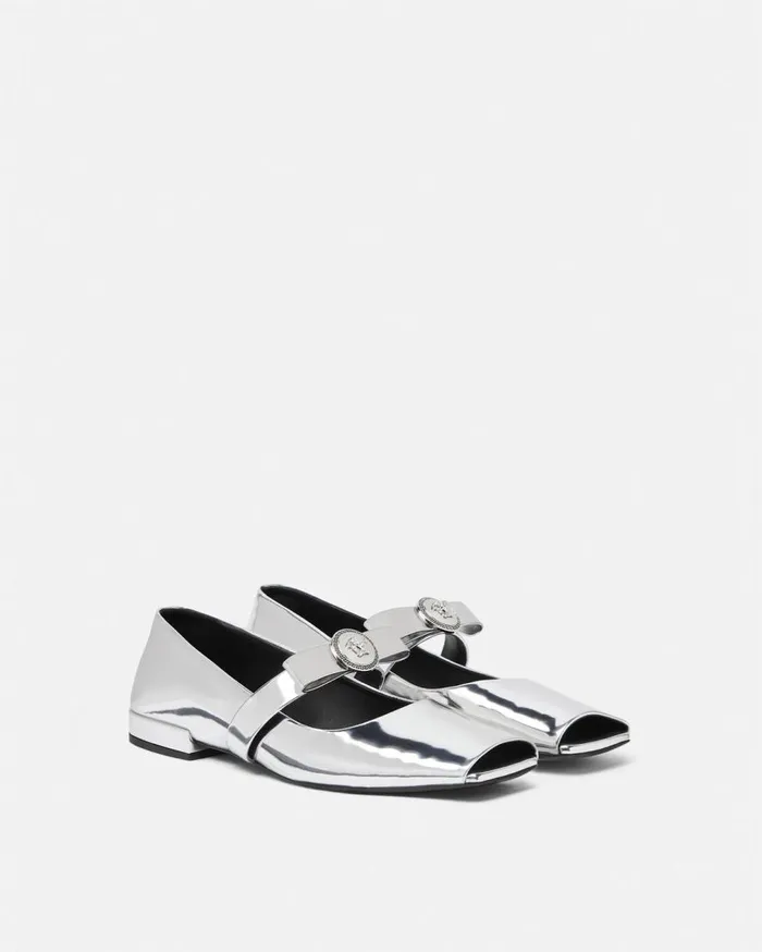 Versace Loafers and Flats Gianni Ribbon Open Metallic Ballerinas Silver 8211 Women Versace Loafers and Flats Gianni Ribbon Open Metallic Ballerinas Silver 8211 Women