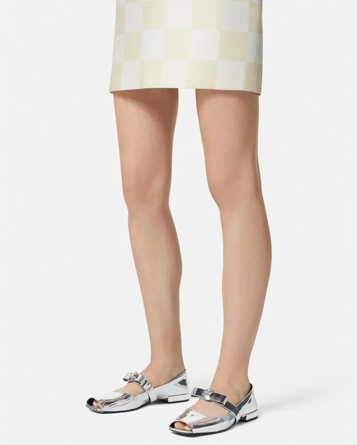 Versace Loafers and Flats Gianni Ribbon Open Metallic Ballerinas Silver 8211 Women Versace Loafers and Flats Gianni Ribbon Open Metallic Ballerinas Silver 8211 Women