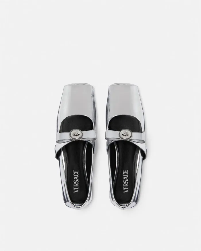 Versace Loafers and Flats Gianni Ribbon Open Metallic Ballerinas Silver 8211 Women Versace Loafers and Flats Gianni Ribbon Open Metallic Ballerinas Silver 8211 Women