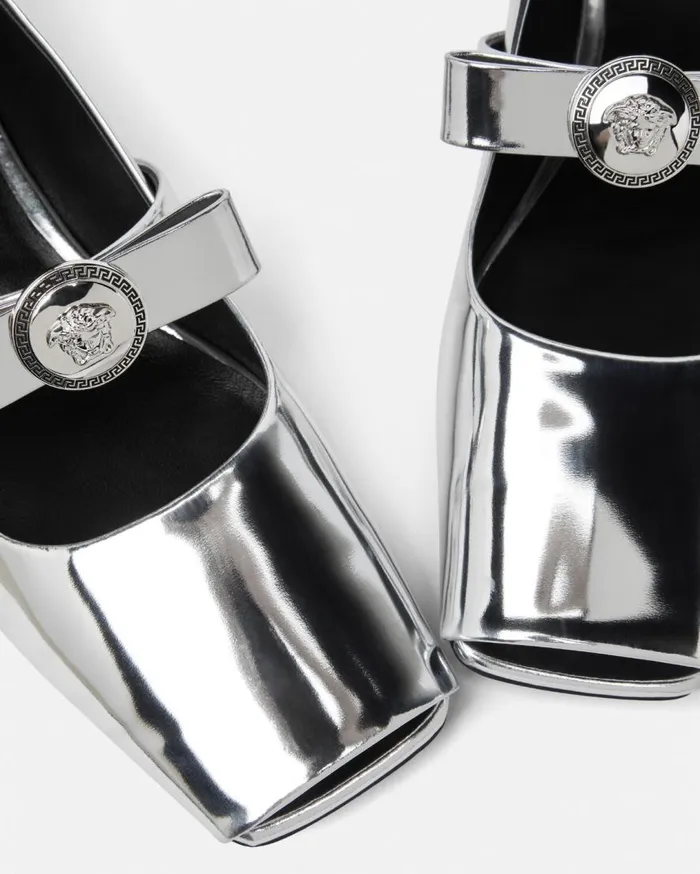 Versace Loafers and Flats Gianni Ribbon Open Metallic Ballerinas Silver 8211 Women Versace Loafers and Flats Gianni Ribbon Open Metallic Ballerinas Silver 8211 Women