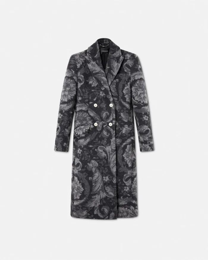 Versace Outerwear and Coats Barocco Stencil Wool Long Coat Gray 8211 Women