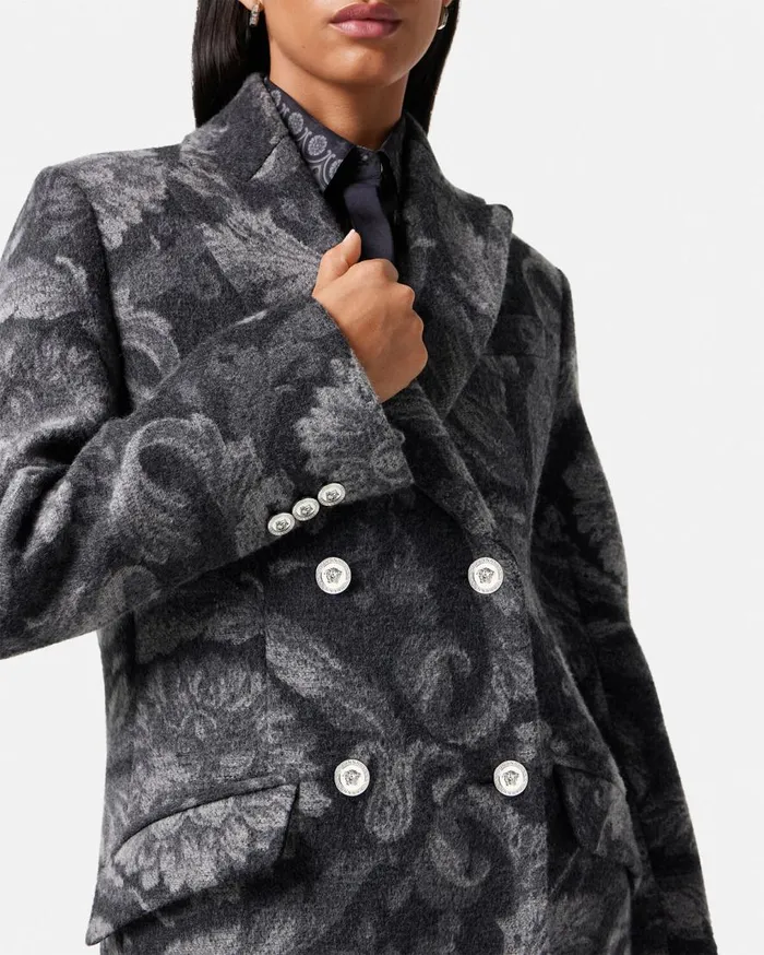 Versace Outerwear and Coats Barocco Stencil Wool Long Coat Gray 8211 Women Versace Outerwear and Coats Barocco Stencil Wool Long Coat Gray 8211 Women