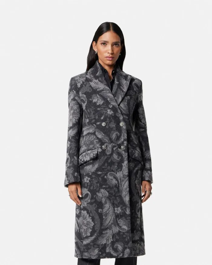 Versace Outerwear and Coats Barocco Stencil Wool Long Coat Gray 8211 Women Versace Outerwear and Coats Barocco Stencil Wool Long Coat Gray 8211 Women