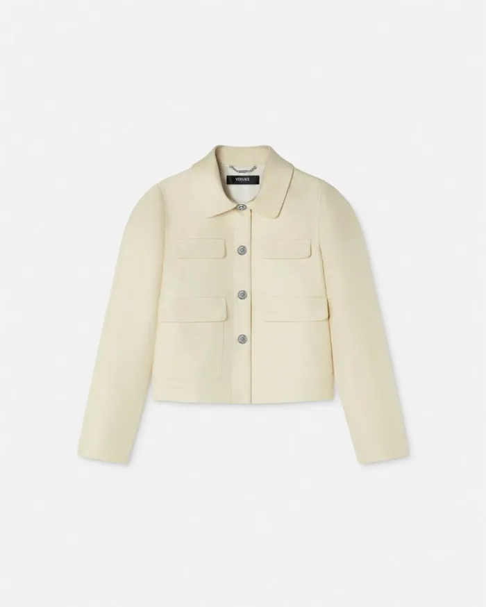 Versace Outerwear and Coats Duchesse Crop Blouson Jacket Beige 8211 Women