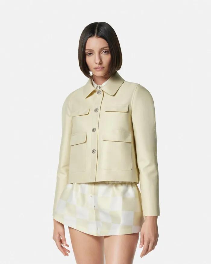 Versace Outerwear and Coats Duchesse Crop Blouson Jacket Beige 8211 Women Versace Outerwear and Coats Duchesse Crop Blouson Jacket Beige 8211 Women