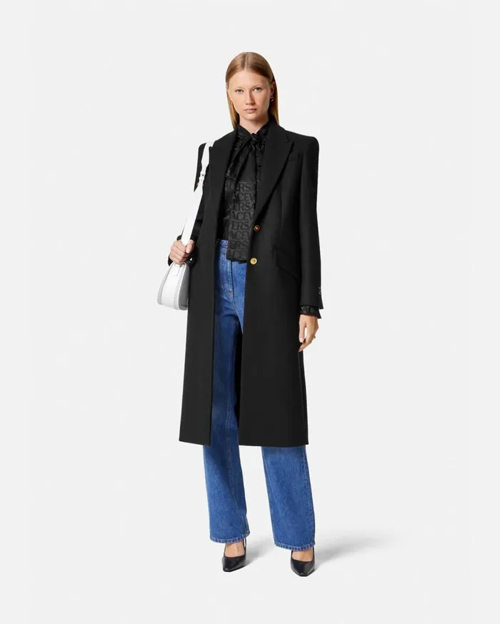 Versace Outerwear and Coats Straight SingleBreasted Coat Black 8211 Women Versace Outerwear and Coats Straight SingleBreasted Coat Black 8211 Women