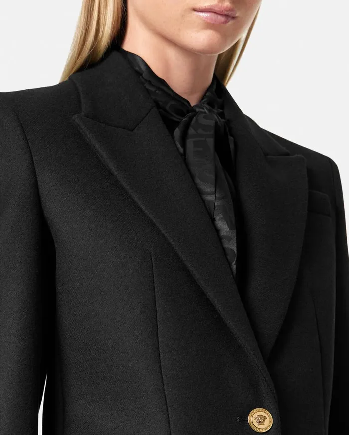 Versace Outerwear and Coats Straight SingleBreasted Coat Black 8211 Women Versace Outerwear and Coats Straight SingleBreasted Coat Black 8211 Women