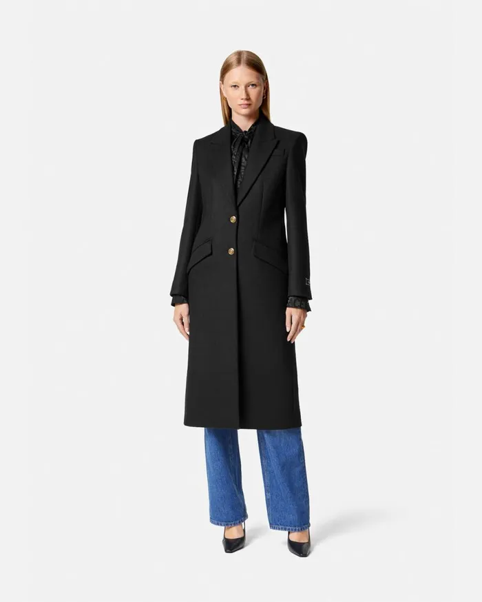 Versace Outerwear and Coats Straight SingleBreasted Coat Black 8211 Women Versace Outerwear and Coats Straight SingleBreasted Coat Black 8211 Women