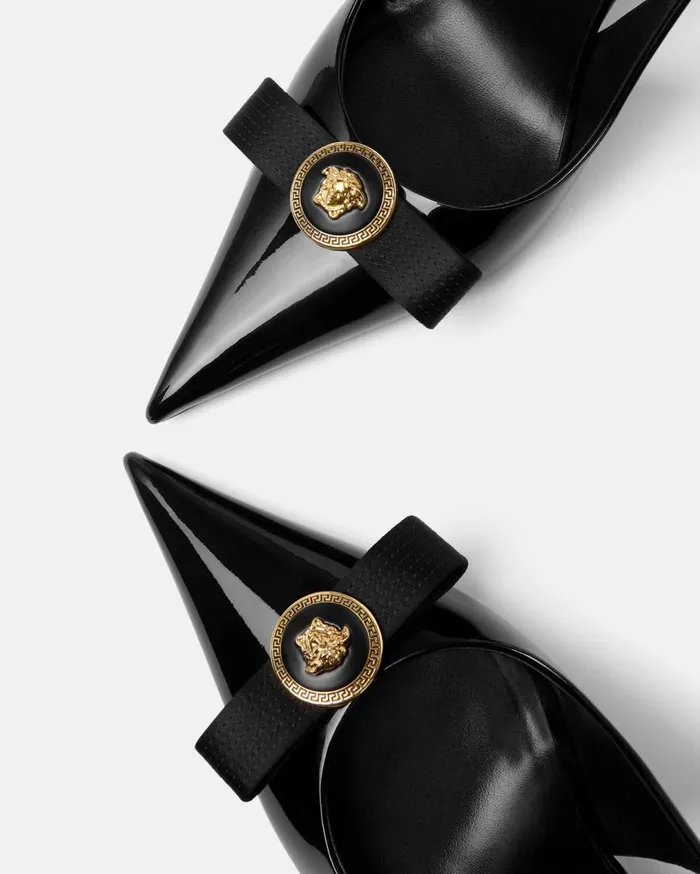Versace Pumps and Slingbacks Gianni Ribbon Slingback Pumps 85 Mm Blackgold 8211 Women Versace Pumps and Slingbacks Gianni Ribbon Slingback Pumps 85 Mm Blackgold 8211 Women