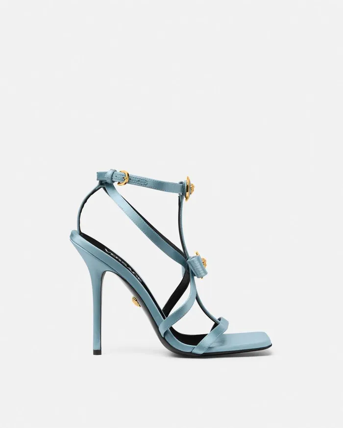 Versace Sandals Gianni Ribbon Satin Cage Sandals 110 Mm Light Blue 8211 Women