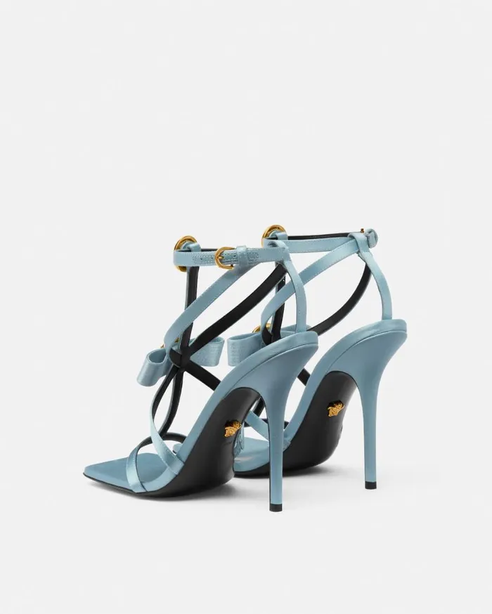 Versace Sandals Gianni Ribbon Satin Cage Sandals 110 Mm Light Blue 8211 Women Versace Sandals Gianni Ribbon Satin Cage Sandals 110 Mm Light Blue 8211 Women