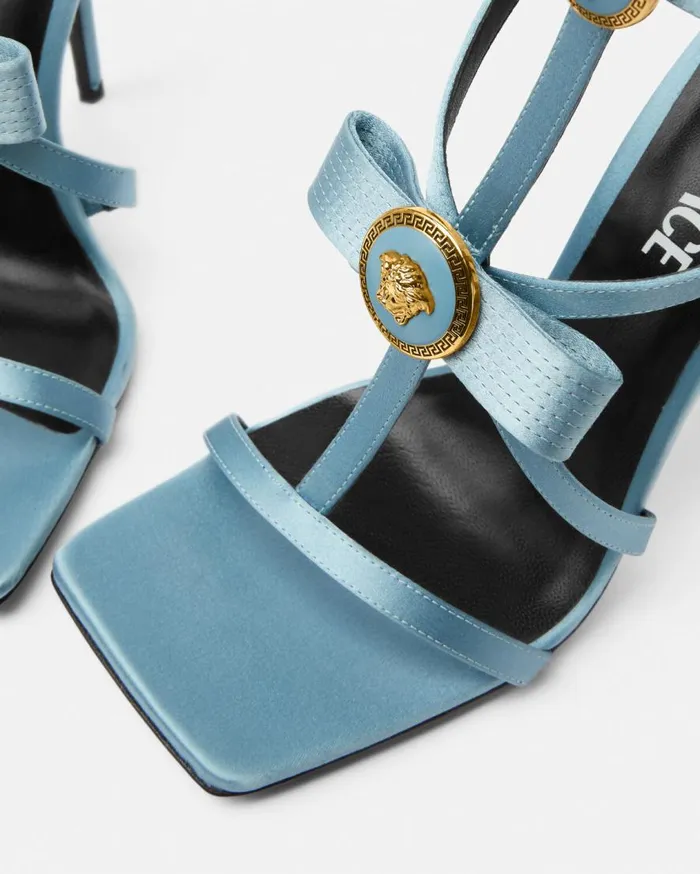 Versace Sandals Gianni Ribbon Satin Cage Sandals 110 Mm Light Blue 8211 Women Versace Sandals Gianni Ribbon Satin Cage Sandals 110 Mm Light Blue 8211 Women