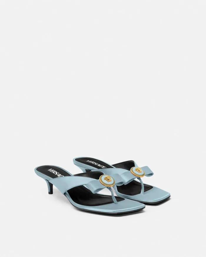 Versace Sandals Gianni Ribbon Satin Mules 45 Mm Light Blue 8211 Women Versace Sandals Gianni Ribbon Satin Mules 45 Mm Light Blue 8211 Women