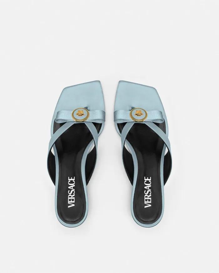 Versace Sandals Gianni Ribbon Satin Mules 45 Mm Light Blue 8211 Women Versace Sandals Gianni Ribbon Satin Mules 45 Mm Light Blue 8211 Women