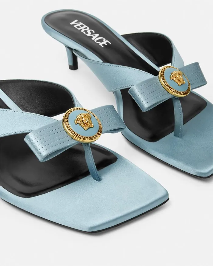 Versace Sandals Gianni Ribbon Satin Mules 45 Mm Light Blue 8211 Women Versace Sandals Gianni Ribbon Satin Mules 45 Mm Light Blue 8211 Women