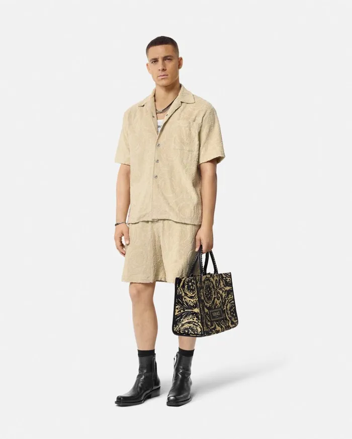 Versace Shirts Barocco Jacquard Towel Shirt Beige 8211 Men Versace Shirts Barocco Jacquard Towel Shirt Beige 8211 Men