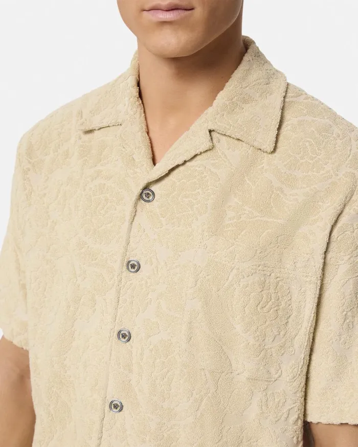 Versace Shirts Barocco Jacquard Towel Shirt Beige 8211 Men Versace Shirts Barocco Jacquard Towel Shirt Beige 8211 Men