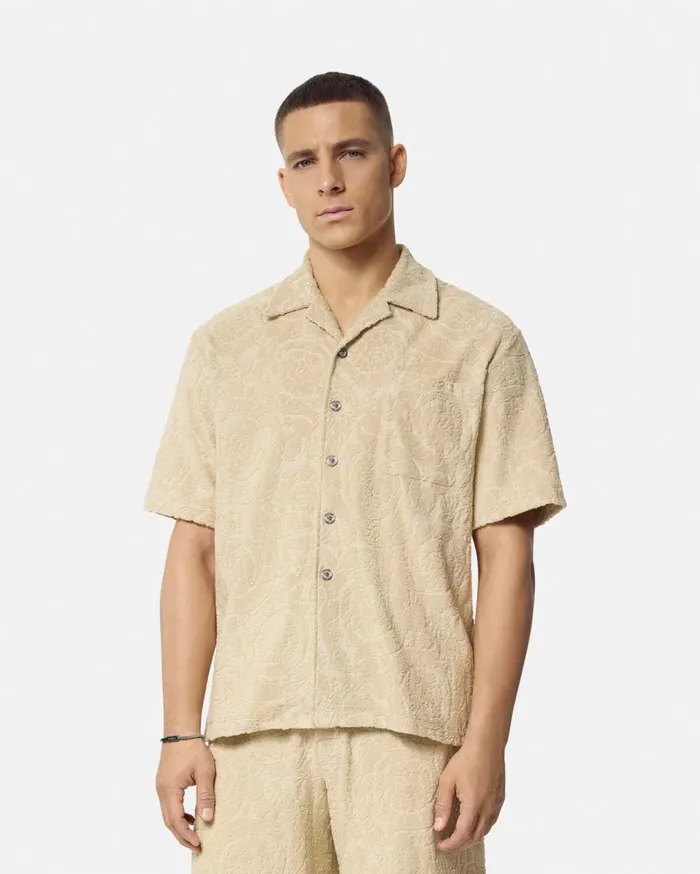 Versace Shirts Barocco Jacquard Towel Shirt Beige 8211 Men Versace Shirts Barocco Jacquard Towel Shirt Beige 8211 Men