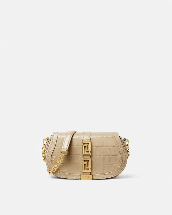 Versace Shoulder and Crossbody CrocEffect Greca Goddess Shoulder Bag Beige 8211 Women