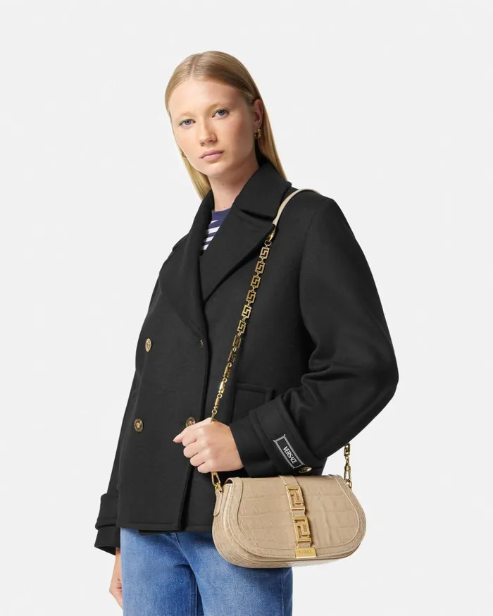 Versace Shoulder and Crossbody CrocEffect Greca Goddess Shoulder Bag Beige 8211 Women Versace Shoulder and Crossbody CrocEffect Greca Goddess Shoulder Bag Beige 8211 Women