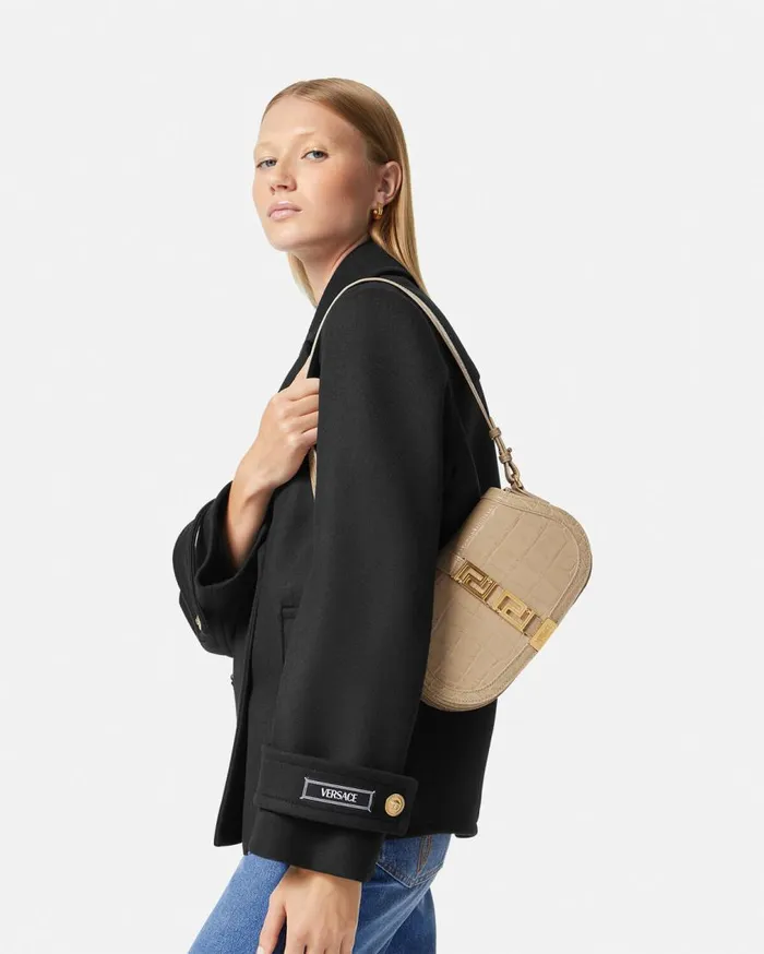 Versace Shoulder and Crossbody CrocEffect Greca Goddess Shoulder Bag Beige 8211 Women Versace Shoulder and Crossbody CrocEffect Greca Goddess Shoulder Bag Beige 8211 Women