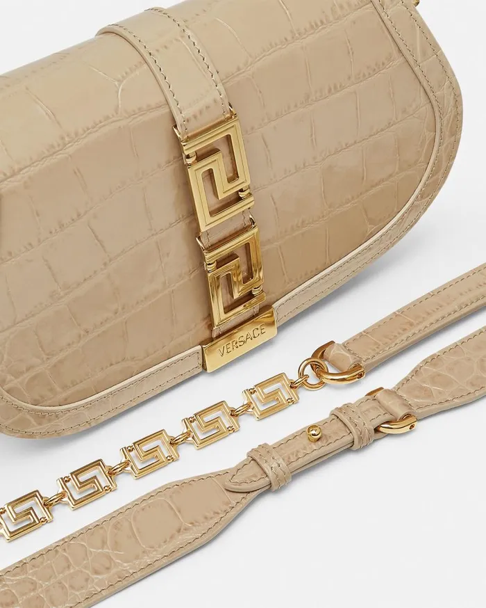 Versace Shoulder and Crossbody CrocEffect Greca Goddess Shoulder Bag Beige 8211 Women Versace Shoulder and Crossbody CrocEffect Greca Goddess Shoulder Bag Beige 8211 Women