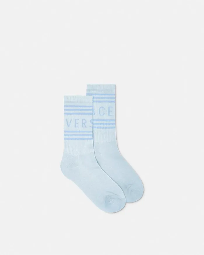 Versace Socks 90s Vintage Logo Socks Light Blue 8211 Women