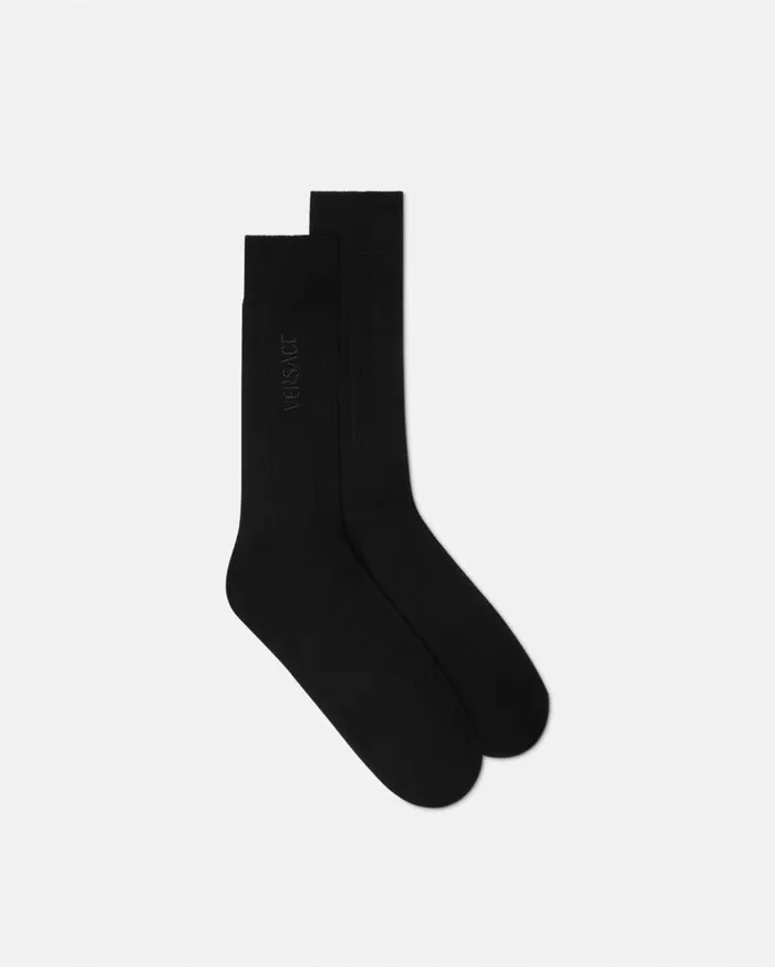 Versace Socks Logo Ribbed Socks Black 8211 Men