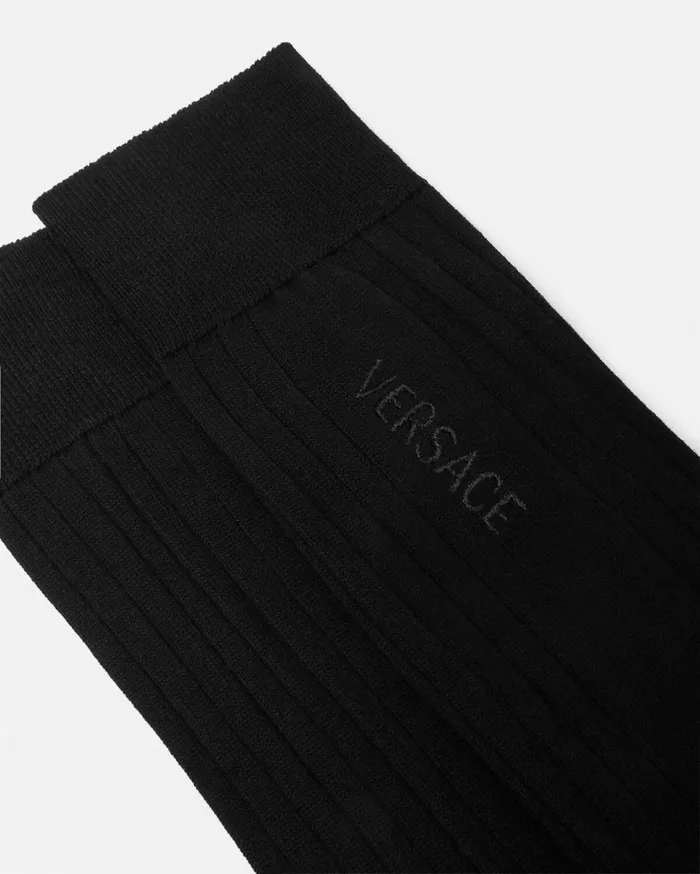 Versace Socks Logo Ribbed Socks Black 8211 Men Versace Socks Logo Ribbed Socks Black 8211 Men