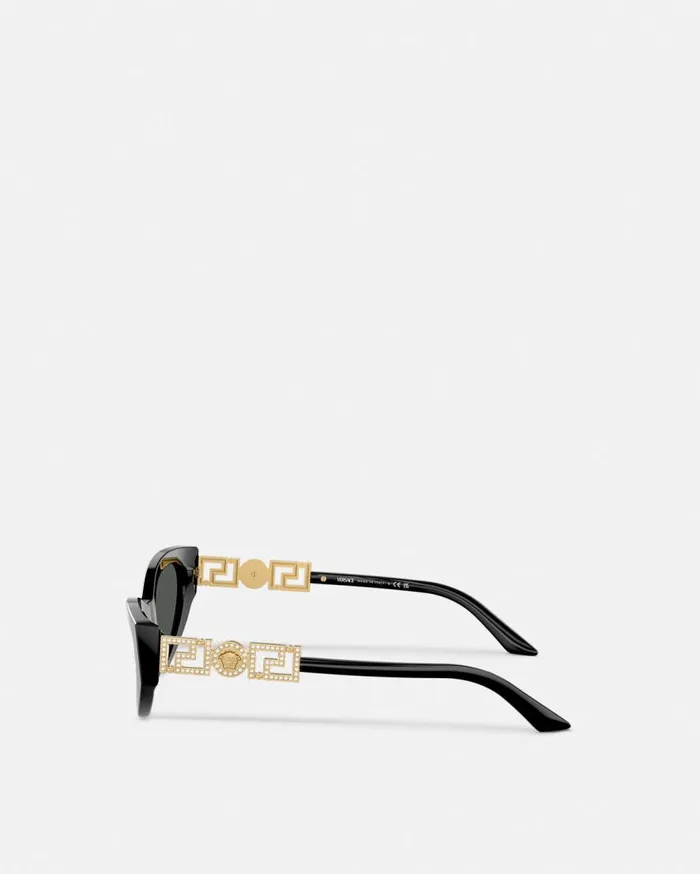 Versace Sunglasses Greca Strass CatEye Sunglasses Blackgold 8211 Women Versace Sunglasses Greca Strass CatEye Sunglasses Blackgold 8211 Women
