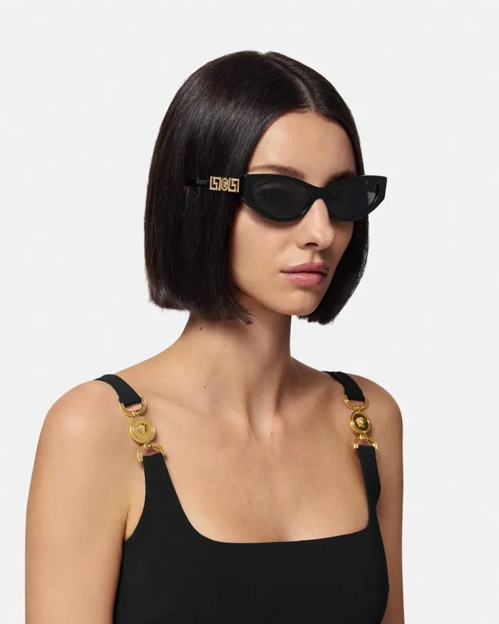 Versace Sunglasses Greca Strass CatEye Sunglasses Blackgold 8211 Women Versace Sunglasses Greca Strass CatEye Sunglasses Blackgold 8211 Women