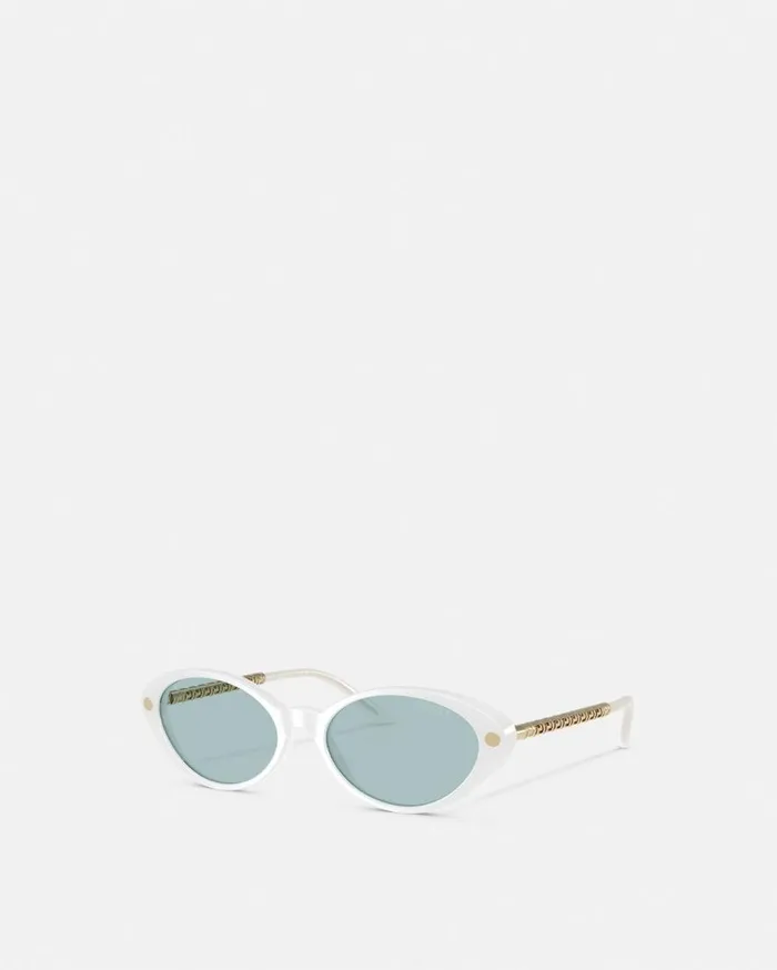 Versace Sunglasses Tubular Greca Oval Sunglasses White 8211 Women