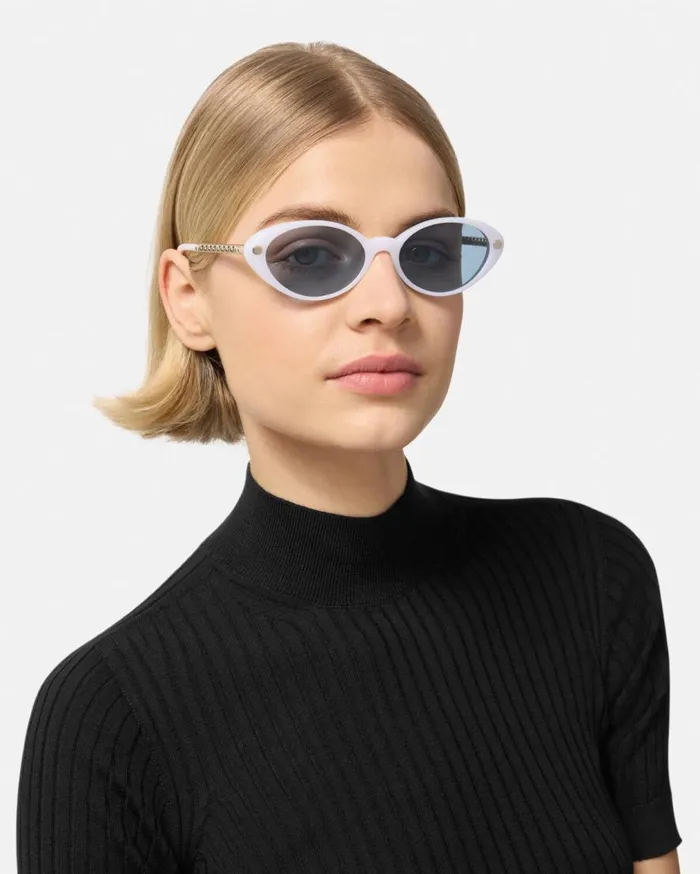 Versace Sunglasses Tubular Greca Oval Sunglasses White 8211 Women Versace Sunglasses Tubular Greca Oval Sunglasses White 8211 Women