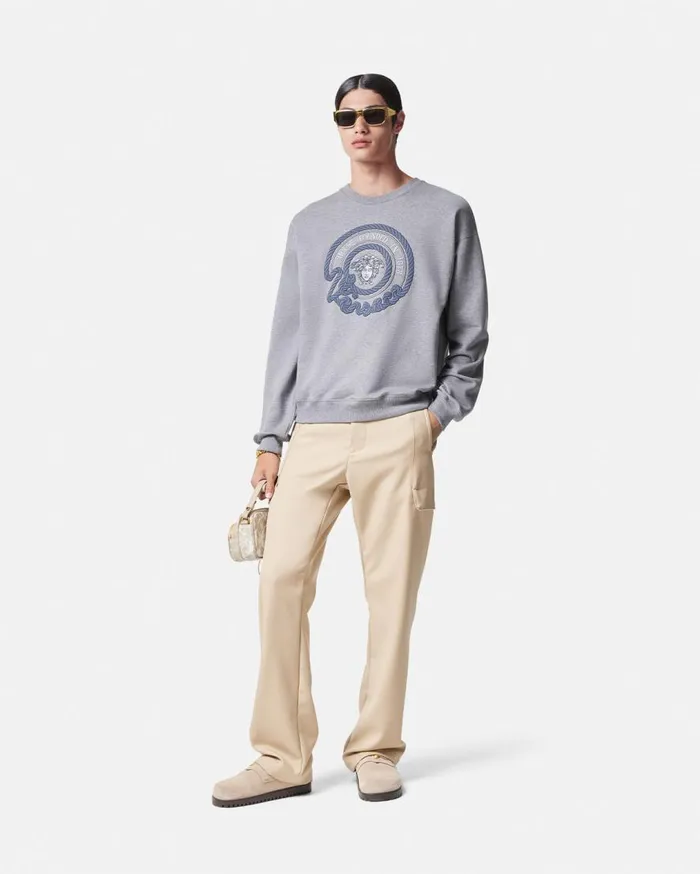 Versace Sweatshirts Embroidered Nautical Medusa Sweatshirt Gray 8211 Men Versace Sweatshirts Embroidered Nautical Medusa Sweatshirt Gray 8211 Men