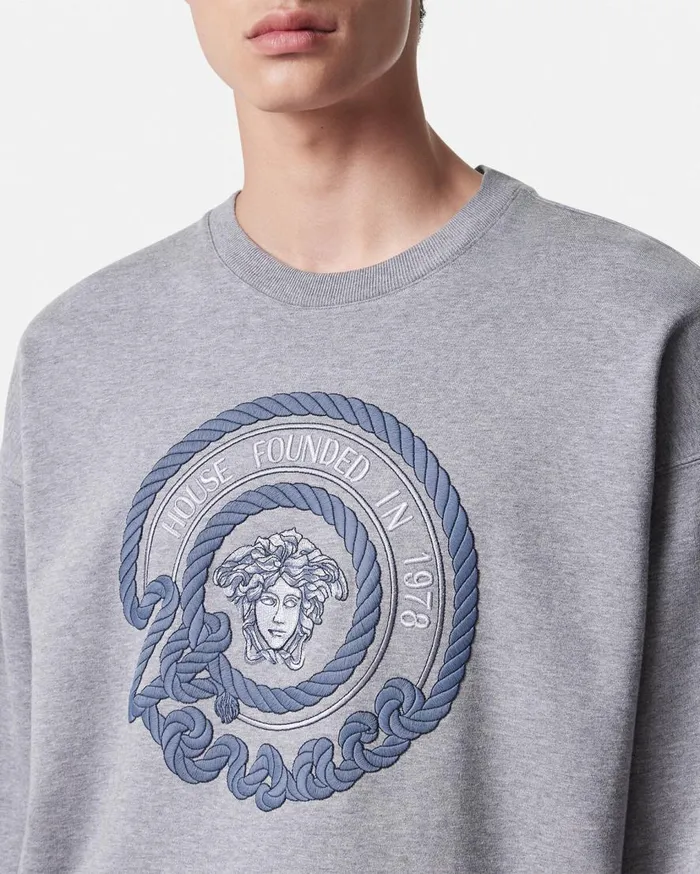 Versace Sweatshirts Embroidered Nautical Medusa Sweatshirt Gray 8211 Men Versace Sweatshirts Embroidered Nautical Medusa Sweatshirt Gray 8211 Men