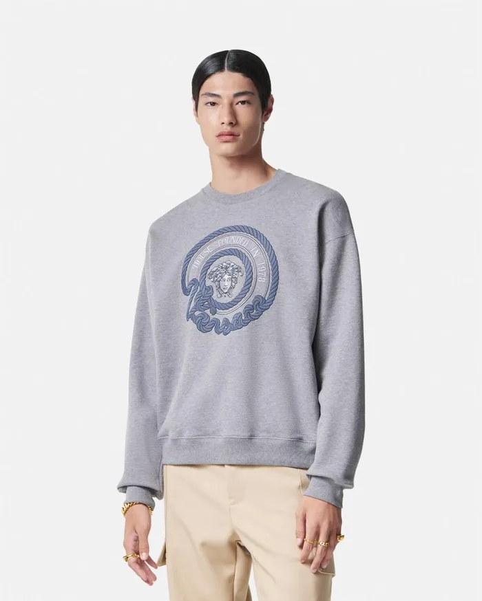 Versace Sweatshirts Embroidered Nautical Medusa Sweatshirt Gray 8211 Men Versace Sweatshirts Embroidered Nautical Medusa Sweatshirt Gray 8211 Men