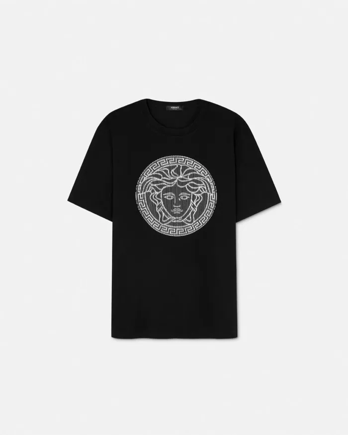 Versace TShirts and Polos Embroidered Medusa Sliced TShirt Black 8211 Men