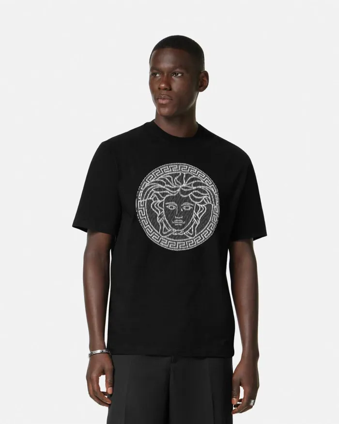 Versace TShirts and Polos Embroidered Medusa Sliced TShirt Black 8211 Men Versace TShirts and Polos Embroidered Medusa Sliced TShirt Black 8211 Men