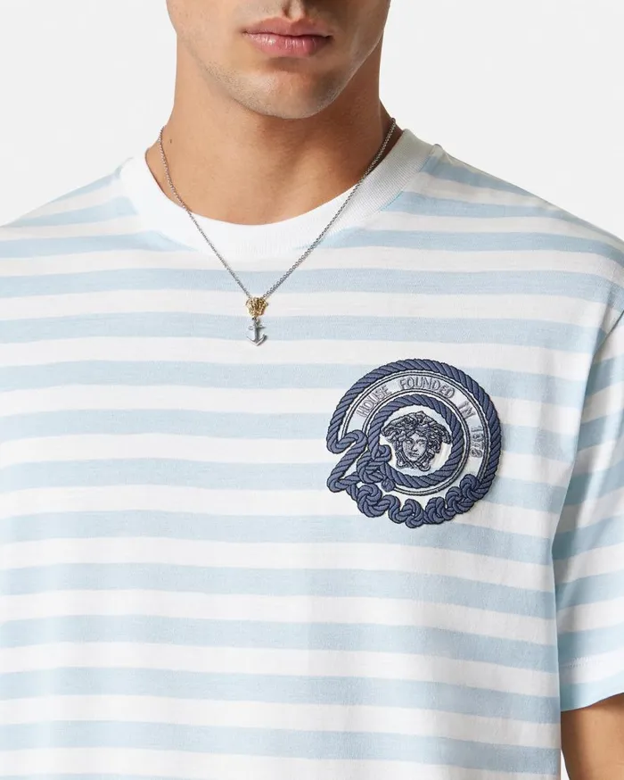 Versace TShirts and Polos Nautical Stripe TShirt Light Blue 8211 Men Versace TShirts and Polos Nautical Stripe TShirt Light Blue 8211 Men